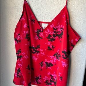 A New Day Red Floral Silky Spaghetti Strap Cami Tank Top XL Valentine’s Day